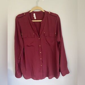 Calvin Klein Red Long Sleeve Button Down Shirt Size L